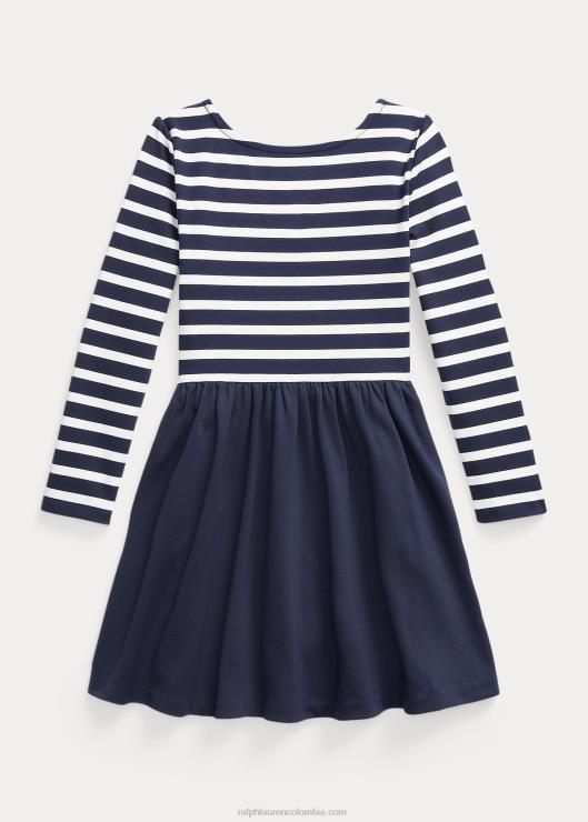vestido ponte elástico a rayas niños rl azul marino/deckwash blanco Ralph Lauren 2XR2V7405