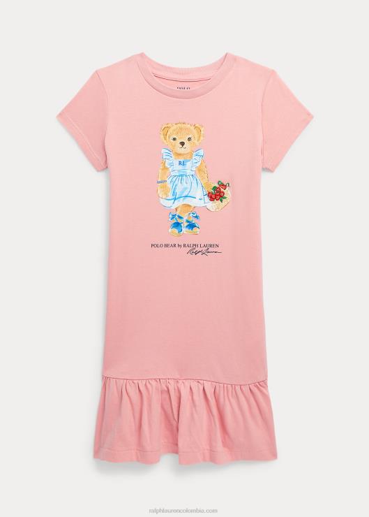 vestido tipo camiseta con osito de polo niños rosa adirondack Ralph Lauren 2XR2V6805