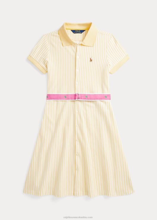 vestido tipo polo oxford tejido a rayas con cinturón niños maíz amarillo Ralph Lauren 2XR2V7522