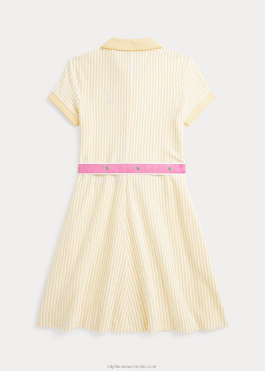 vestido tipo polo oxford tejido a rayas con cinturón niños maíz amarillo Ralph Lauren 2XR2V7522