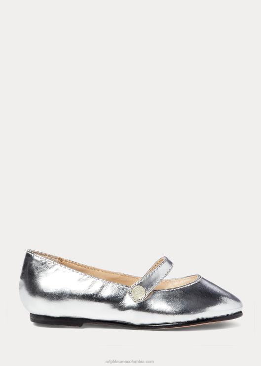 Mary Jane de cuero metalizado Alyssa niños plata Ralph Lauren 2XR2V7268