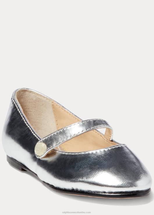 Mary Jane de cuero metalizado Alyssa niños plata Ralph Lauren 2XR2V7268
