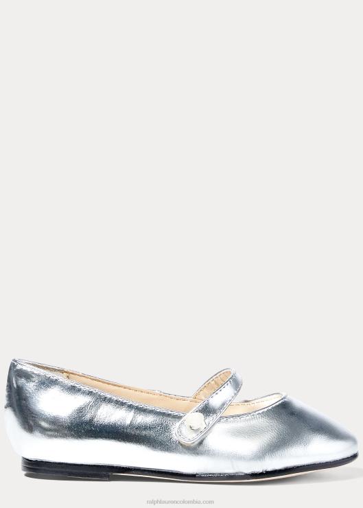 Mary Jane de cuero metalizado Alyssa niños plata Ralph Lauren 2XR2V7268