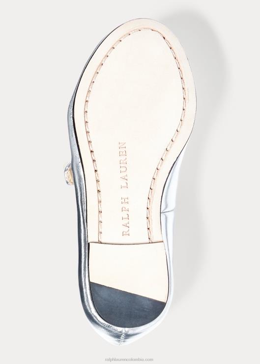 Mary Jane de cuero metalizado Alyssa niños plata Ralph Lauren 2XR2V7268