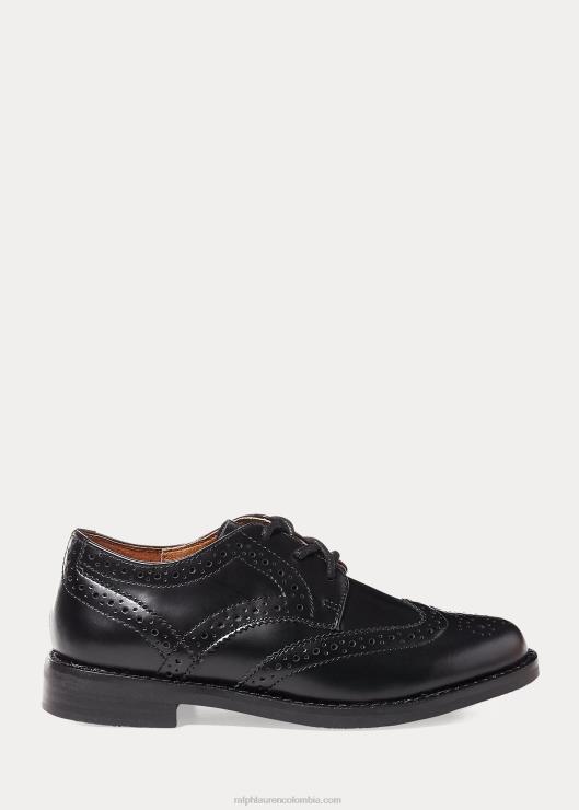 zapato oxford de cuero con punta de ala niños negro Ralph Lauren 2XR2V9895