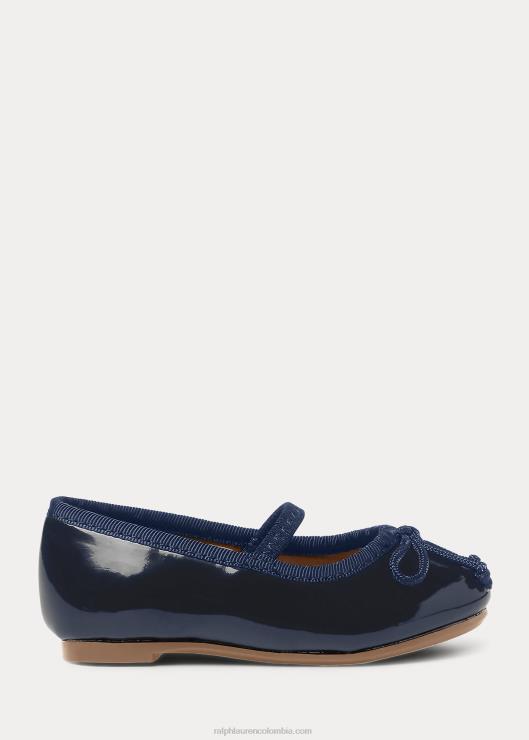 bailarinas de cuero nellie niños patente de la marina Ralph Lauren 2XR2V7267
