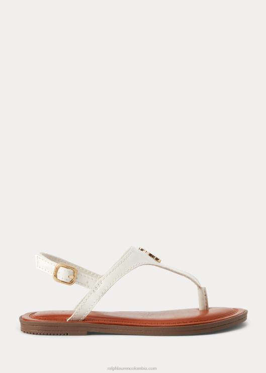 sandalia Tierney IV de piel sintética niños charol blanco con oro Ralph Lauren 2XR2V7262