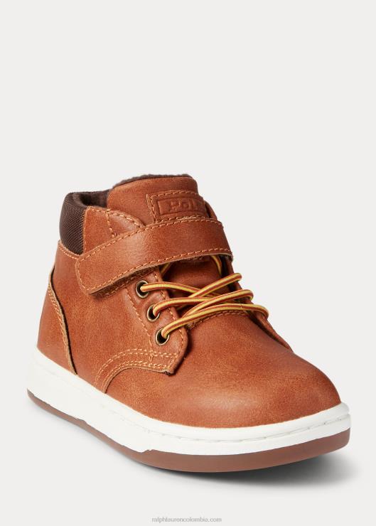 bota deportiva de piel sintética tipo polo court niños bronceado bruñido Ralph Lauren 2XR2V6353