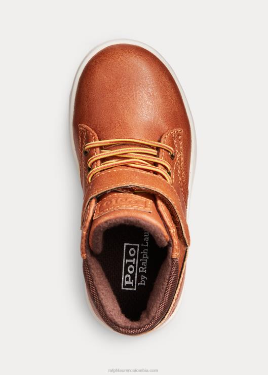 bota deportiva de piel sintética tipo polo court niños bronceado bruñido Ralph Lauren 2XR2V6353