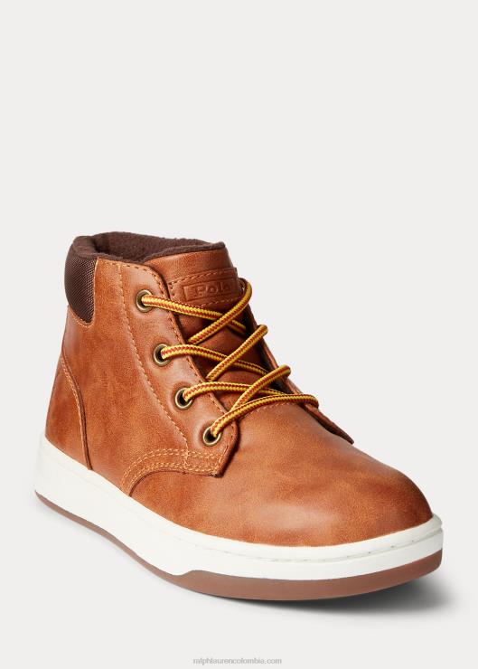 bota deportiva de piel sintética tipo polo court niños bronceado bruñido Ralph Lauren 2XR2V9893
