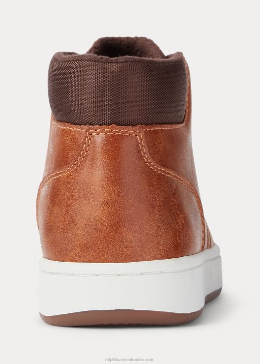 bota deportiva de piel sintética tipo polo court niños bronceado bruñido Ralph Lauren 2XR2V9893