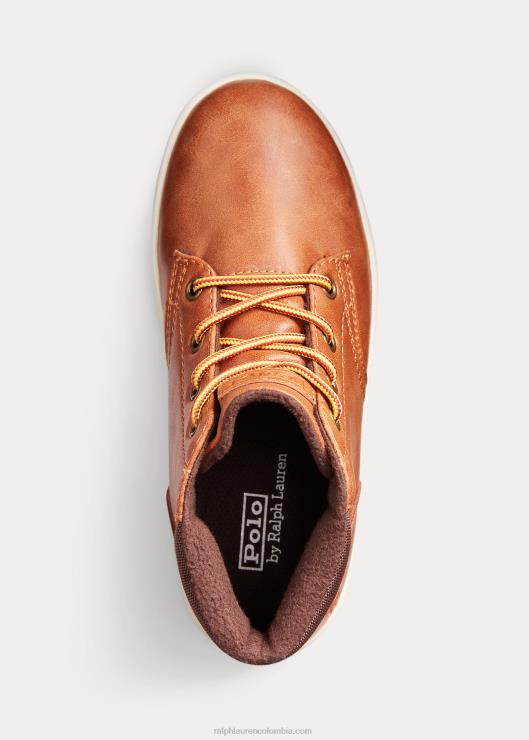 bota deportiva de piel sintética tipo polo court niños bronceado bruñido Ralph Lauren 2XR2V9893