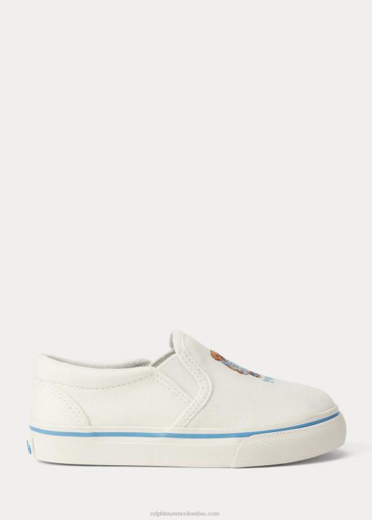 tenis sin cordones de lona con oso polo keaton niños crema con osito de fresa Ralph Lauren 2XR2V7258