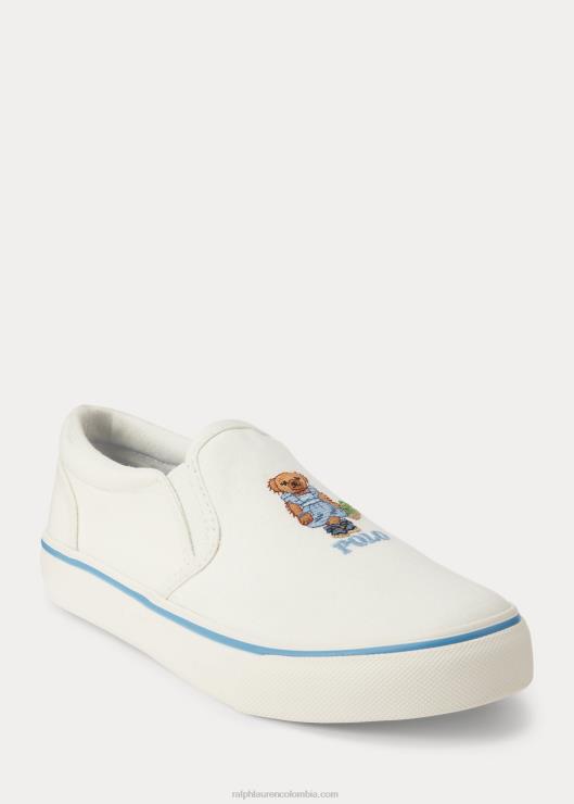 tenis sin cordones de lona con oso polo keaton niños crema con osito de fresa Ralph Lauren 2XR2V9984