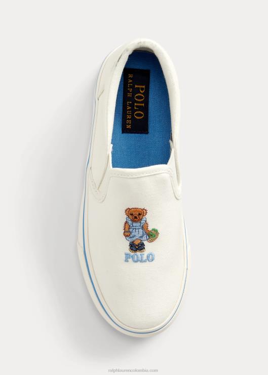 tenis sin cordones de lona con oso polo keaton niños crema con osito de fresa Ralph Lauren 2XR2V9984