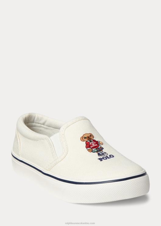 tenis sin cordones de lona con oso polo keaton niños crema de pergamino Ralph Lauren 2XR2V7647