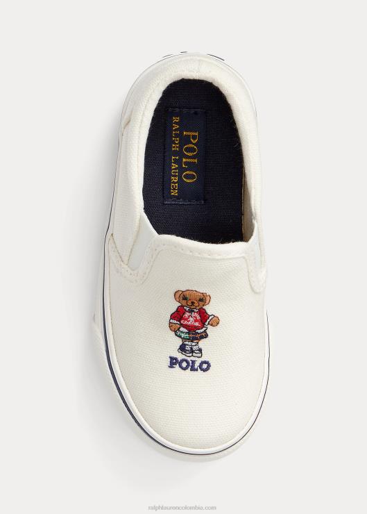 tenis sin cordones de lona con oso polo keaton niños crema de pergamino Ralph Lauren 2XR2V7647
