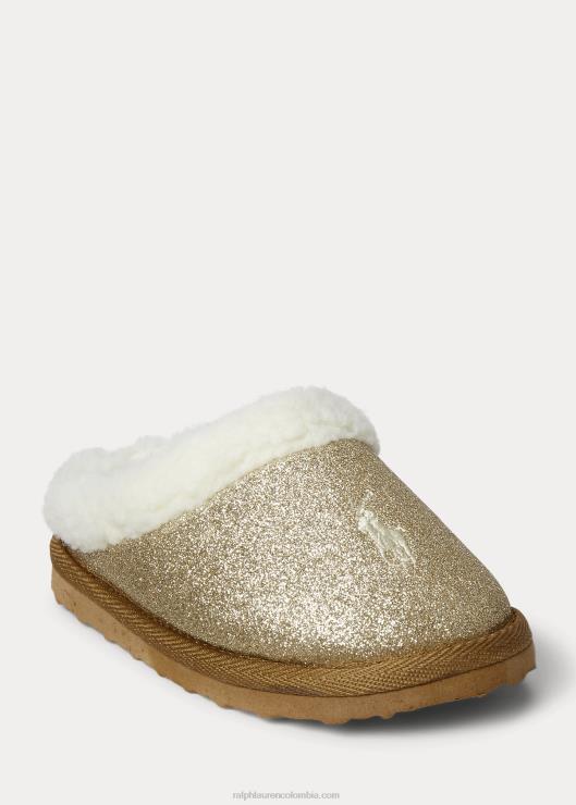 zapatilla charlotte con purpurina niños brillo dorado con crema pp Ralph Lauren 2XR2V7649