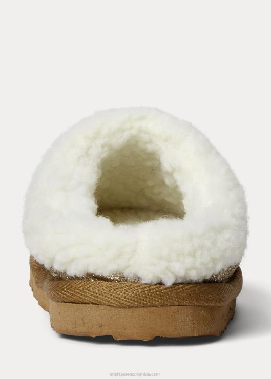 zapatilla charlotte con purpurina niños brillo dorado con crema pp Ralph Lauren 2XR2V7649