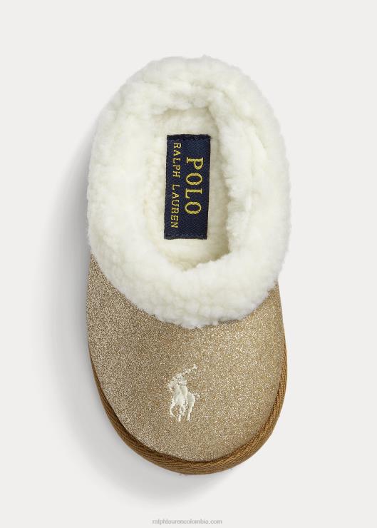 zapatilla charlotte con purpurina niños brillo dorado con crema pp Ralph Lauren 2XR2V7649