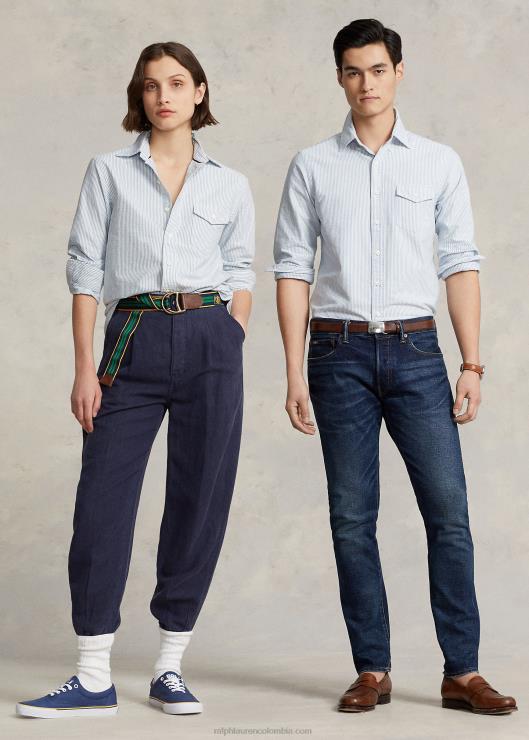 camisa oxford a rayas custom fit unisexo azul blanco Ralph Lauren 2XR2V137