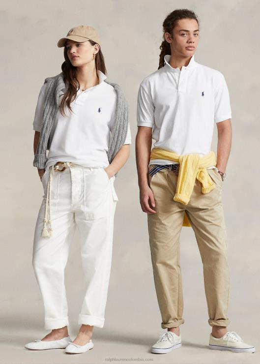 polo de malla de corte original unisexo blanco Ralph Lauren 2XR2V3402