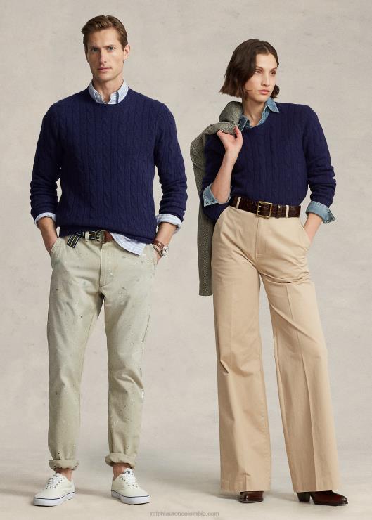 el icónico jersey de punto de ochos de cachemira unisexo azul marino brillante Ralph Lauren 2XR2V3393