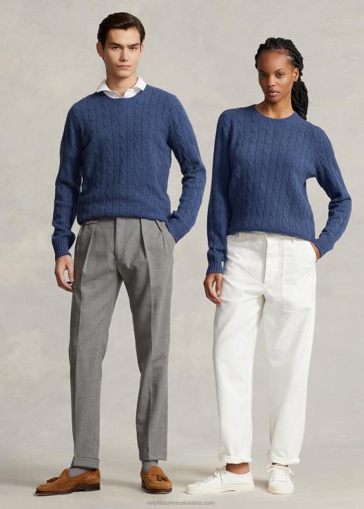 el icónico jersey de punto de ochos de cachemira unisexo brezo azul marino rústico Ralph Lauren 2XR2V3392