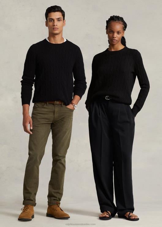 el icónico jersey de punto de ochos de cachemira unisexo negro Ralph Lauren 2XR2V3401