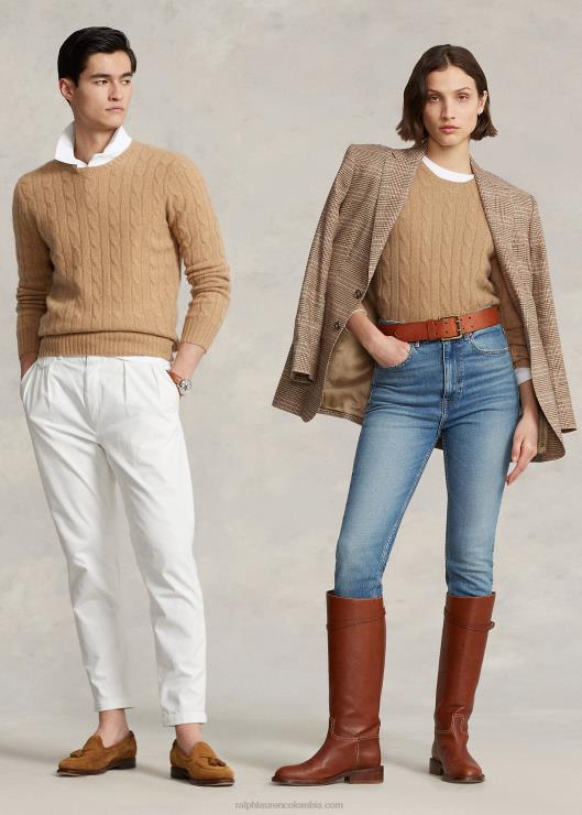 el icónico jersey de punto de ochos de cachemira unisexo nueva mezcla de camellos Ralph Lauren 2XR2V3400