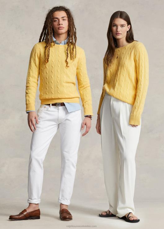el icónico jersey de punto de ochos de cachemira unisexo otoño amarillo Ralph Lauren 2XR2V3397