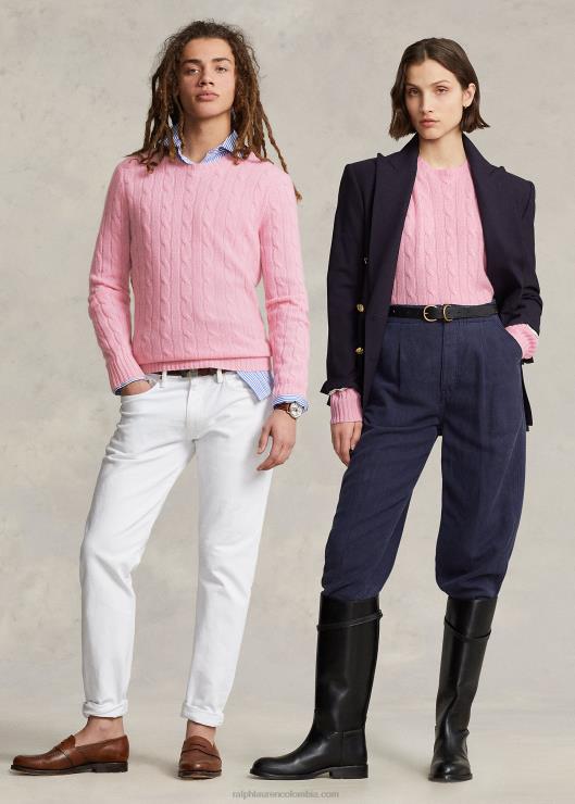el icónico jersey de punto de ochos de cachemira unisexo rosa carmel empolvado Ralph Lauren 2XR2V3399