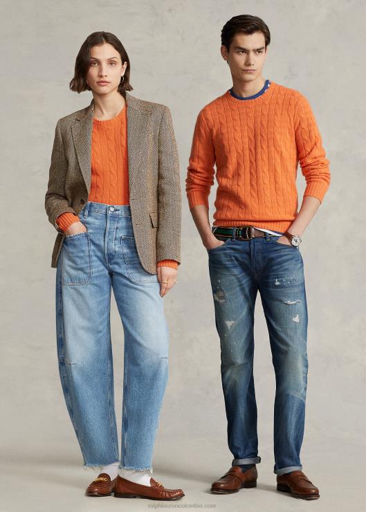 el icónico jersey de punto de ochos de cachemira unisexo sol naranja Ralph Lauren 2XR2V3398