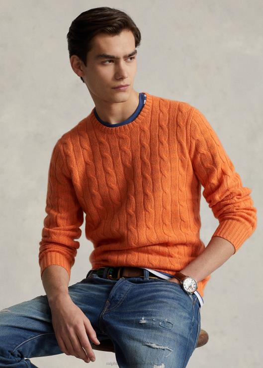 el icónico jersey de punto de ochos de cachemira unisexo sol naranja Ralph Lauren 2XR2V3398