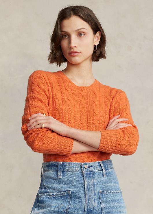 el icónico jersey de punto de ochos de cachemira unisexo sol naranja Ralph Lauren 2XR2V3398