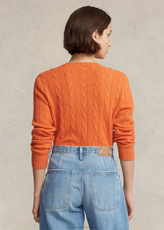 el icónico jersey de punto de ochos de cachemira unisexo sol naranja Ralph Lauren 2XR2V3398