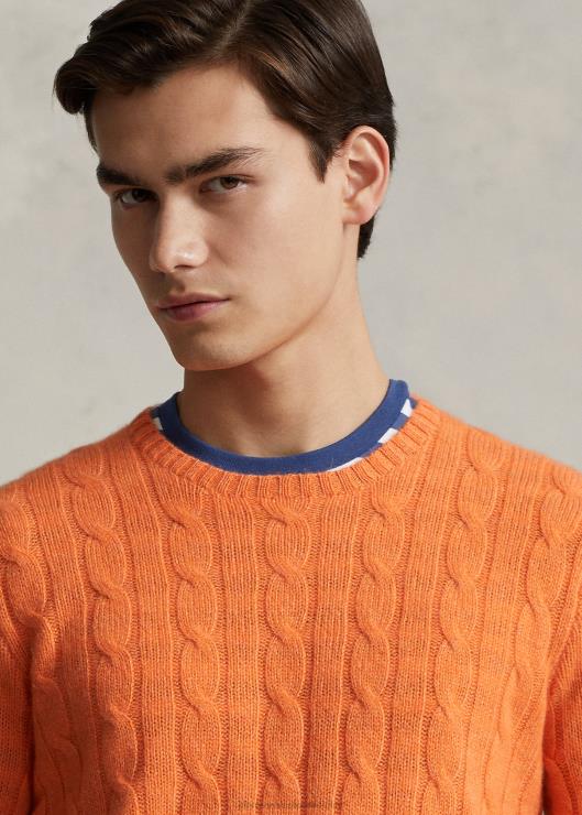 el icónico jersey de punto de ochos de cachemira unisexo sol naranja Ralph Lauren 2XR2V3398