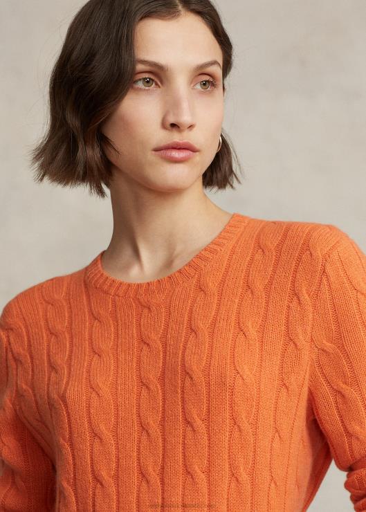 el icónico jersey de punto de ochos de cachemira unisexo sol naranja Ralph Lauren 2XR2V3398